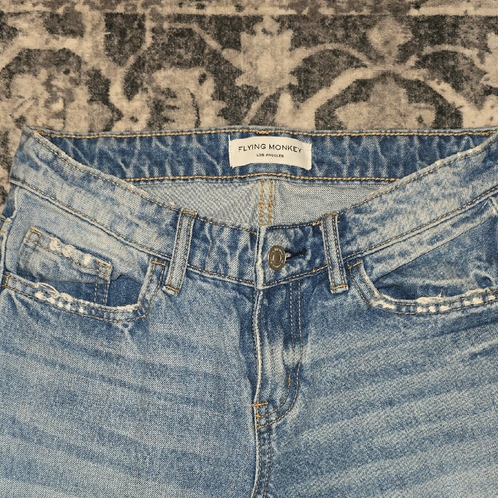 Flying Monkey Light Blue Distressed Flare Jeans - Picture 2 of 4